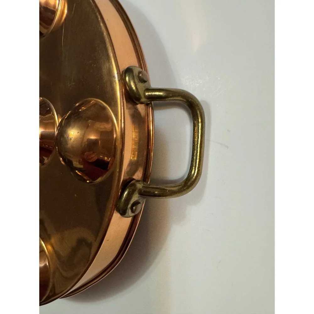 Vintage Copper Escargot Pan 12 Wells Brass Handles French Snail Baking 10.5in